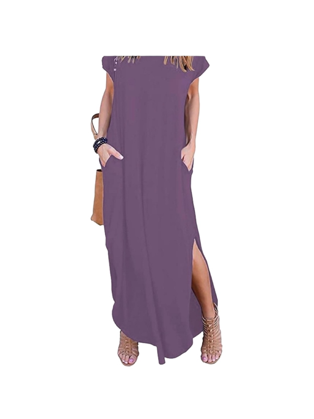 Amazon Huskary Purple Mauve Maxi Dress With Slits Sz XXL